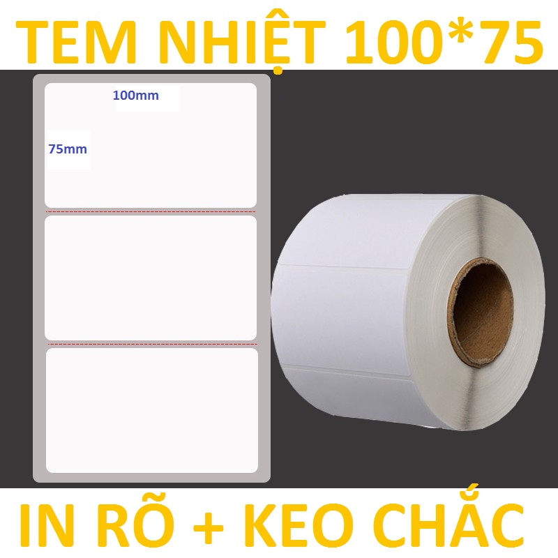 Giấy in đơn bưu điện 100x75mm có lớp dán cuộn 50m, tem nhiệt 100x75 in vận đơn Vietnam Post, cuộn 50m gồm 641 tem