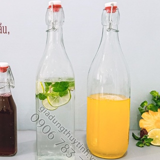Chai thủy tinh nắp cài kín hơi Sapata tròn 1L