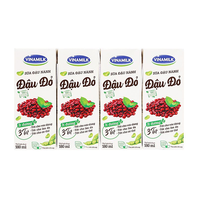Sữa Đậu Nành Vinamilk Hạt Đậu Đỏ 180ML(Lốc 4 Hộp)
