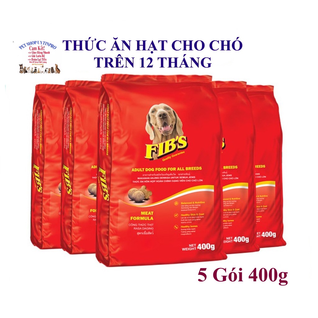 5 Gói Thức ăn hạt cho Chó trưởng thành Fib's Gói 400g Thương hiệu Tháilan Dinh dưỡng hoàn chỉnh cho tất cả các giống Chó