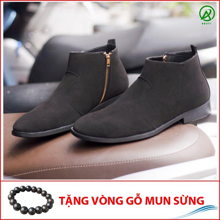 Chealsea Boot Da Lộn Nam AROTI Giày Cao Cổ Chất Đẹp Cao Cấp,Đế Khâu Siêu Bền, Tăng Chiều Cao 3cm Đủ size CB521-BUD(GM)