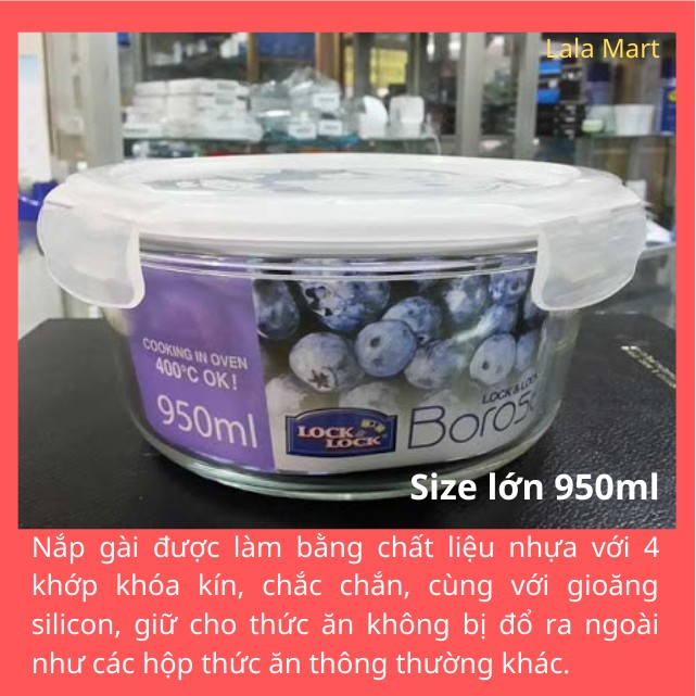 Bộ 2 Tô Thủy Tinh Lock and Lock Cao Cấp 950ml, Thố Thủy Tinh Có Nắp Đậy Lock&Lock 950ml - Quà tặng PediaSure