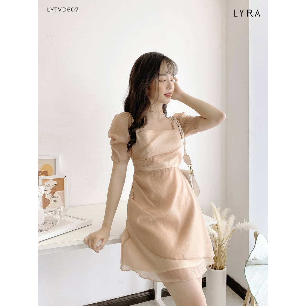 Váy tơ nữ thiết kế by LYRA, vải tơ cao cấp cổ vuông cách điệu nữ tính, thanh lịch-LYTVD607