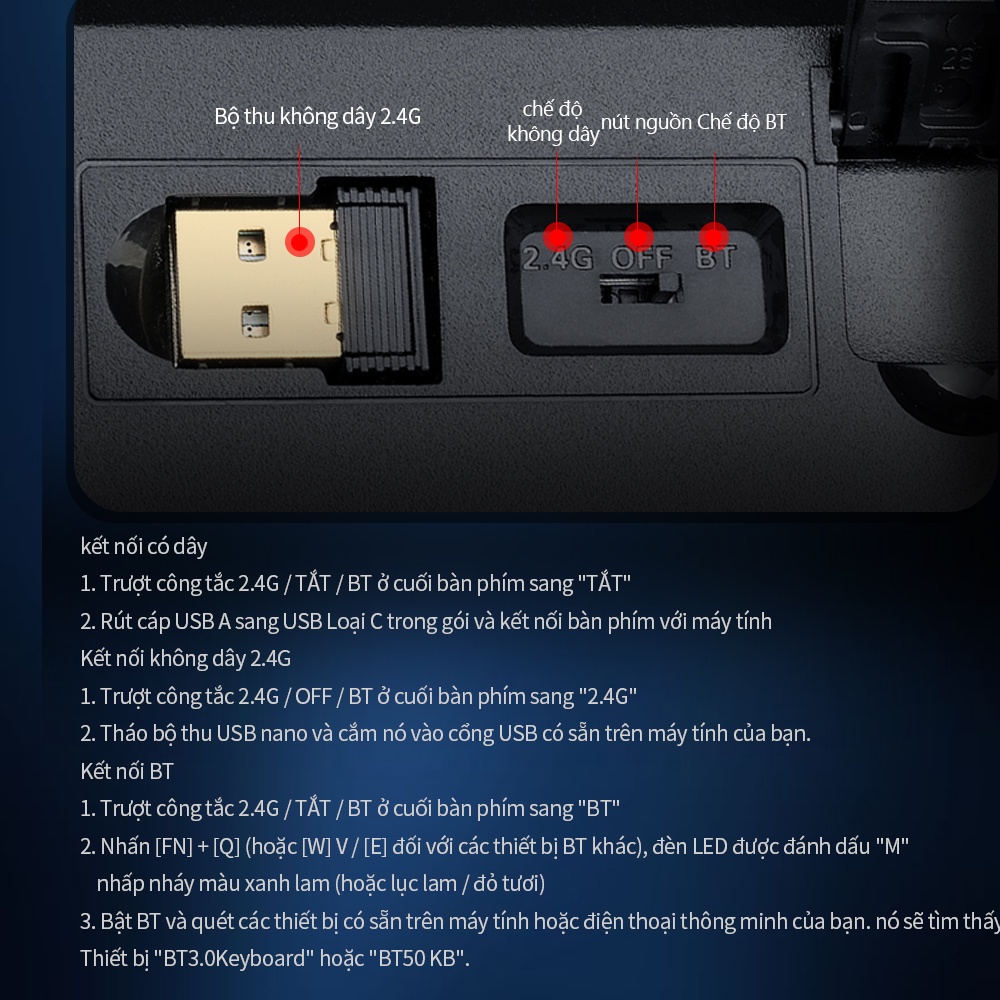 Bàn Phím Cơ REDRAGON Elise K615P blue switch 61 phím bluetooth 2.4G với 3 chế độ