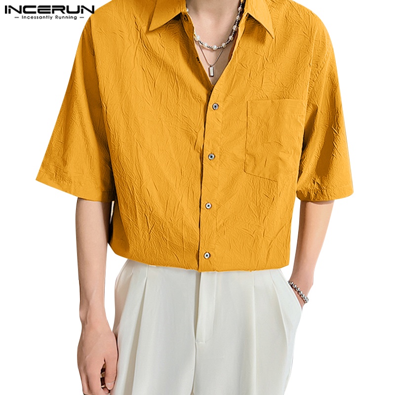 INCERUN Áo Sơ Mi Nam Tay Dài Màu Sắc Đơn Giản Size S-5XL