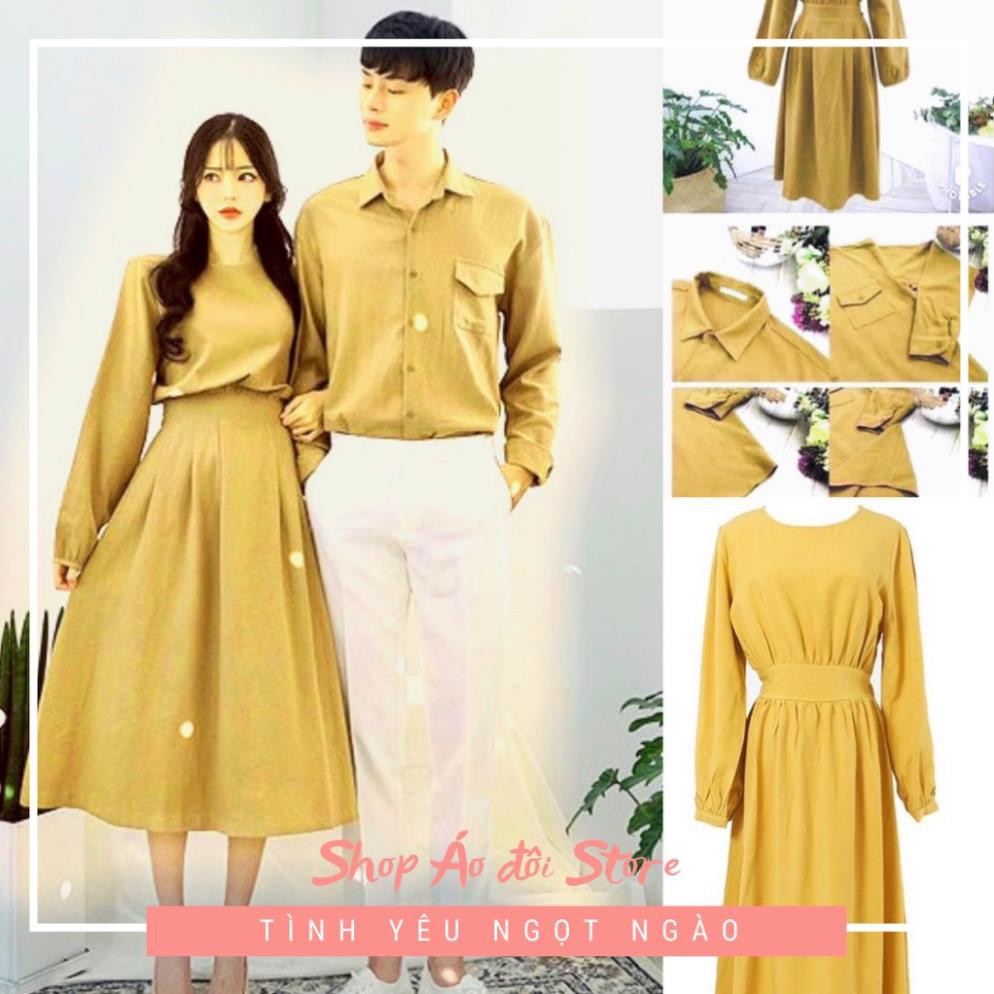 Bộ áo váy sơ mi cặp cao cấp, đồ đôi nam nữ  dễ thương, chất đẹp để chụp hình cưới, đi du lịch