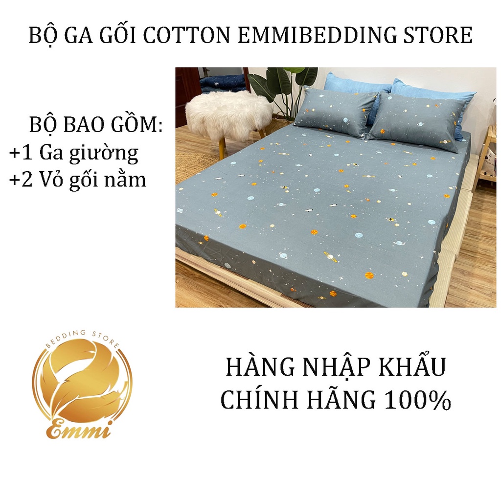 Bộ ga gối cotton poly Emmibedding Store mẫu hành tinh