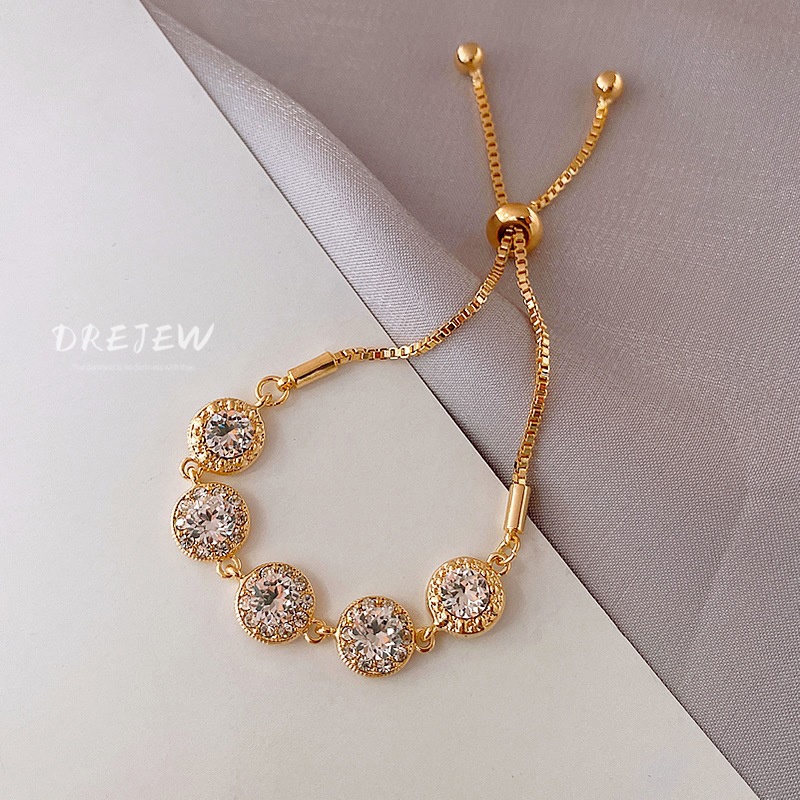 DREJEW Vòng đeo tay mạ vàng đính đá kim cương đơn giản phong cách cổ điển Hàn Quốc