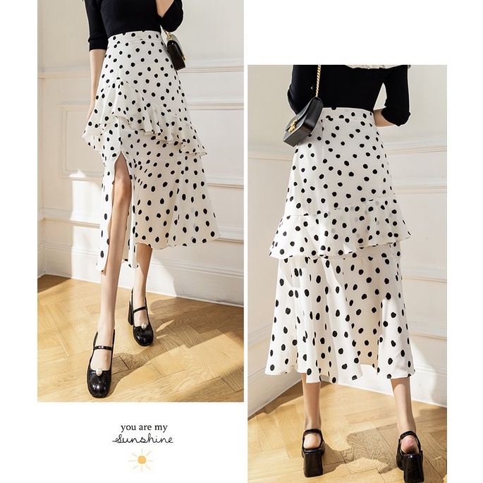 Chân Váy Chiffon Dài Xếp Tầng Họa Tiết Chấm Bi Phong Cách Mùa Hè Tinh Tế Cho Nữ