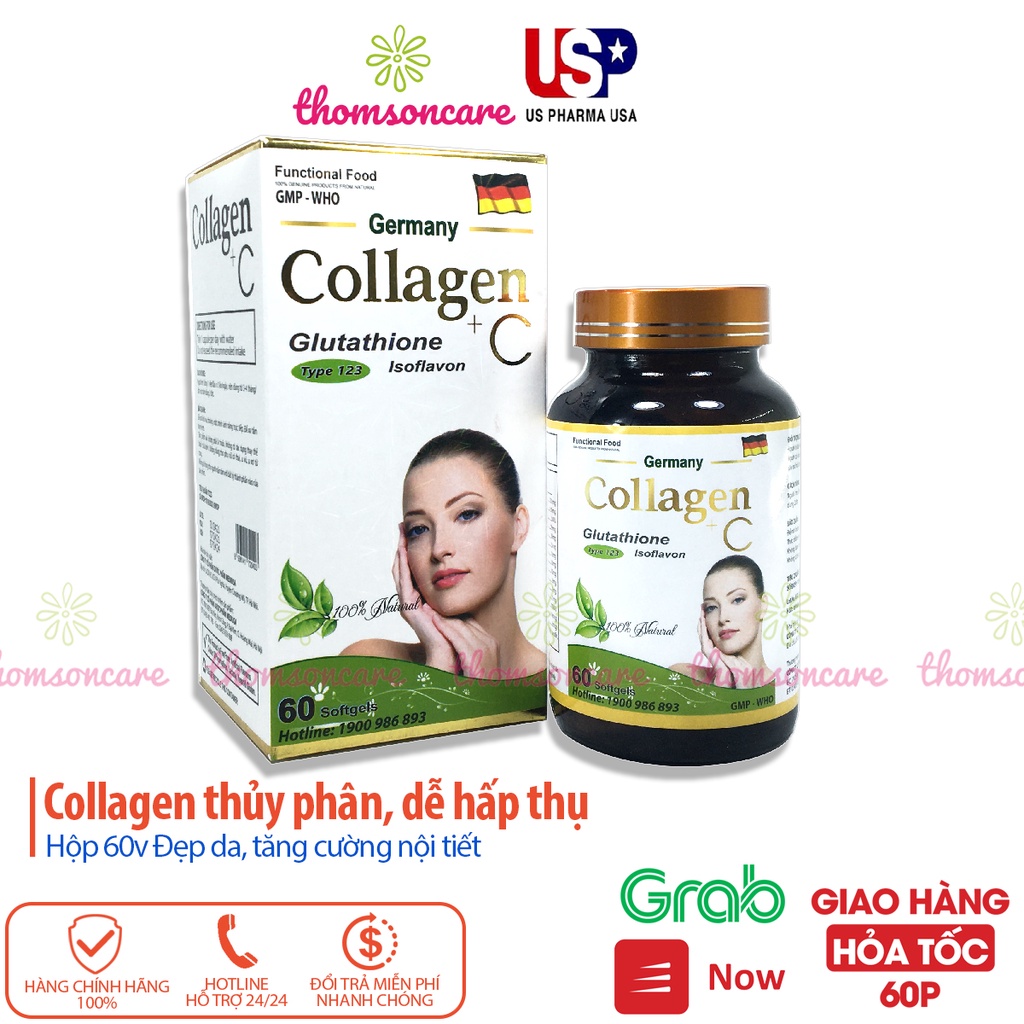 Bổ sung nội tiết tố từ Collagen thủy phân - Collagen +C hộp 60v có thêm vitamin C, E, glutathion và mầm đậu nành thumbnail