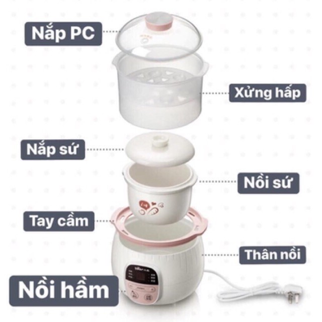 [FREESHIP] Nồi ninh hầm cách thuỷ nấu cháo cho bé Bear (có thể vừa nấu cháo vừa hấp củ quả)