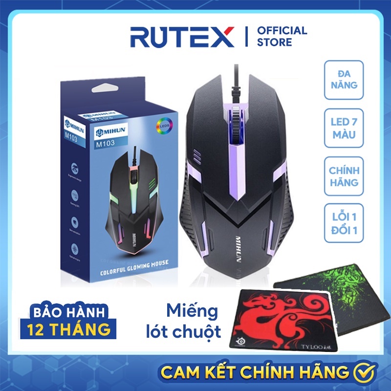 Chuột gaming, chuột có dây vi tính laptop MIHUN M103 đèn LED cho game thủ văn phòng kèm lót chuột