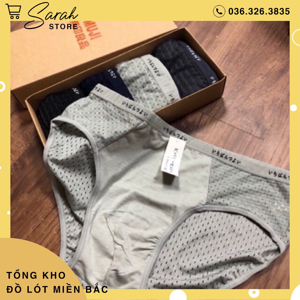 Hộp 5 Quần Lót Nam, Sịp Nam Mujji Chéo Thông Hơi Xuất Nhật