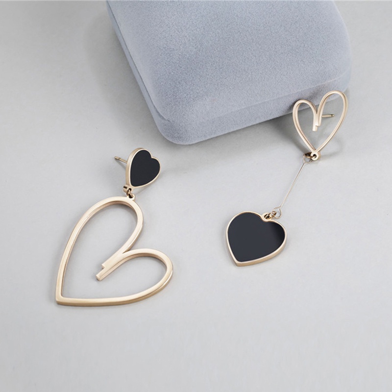 Bông Tai Kim Loại Hình Trái Tim Màu Đen Thiết Kế Đơn Giản Thời Trang