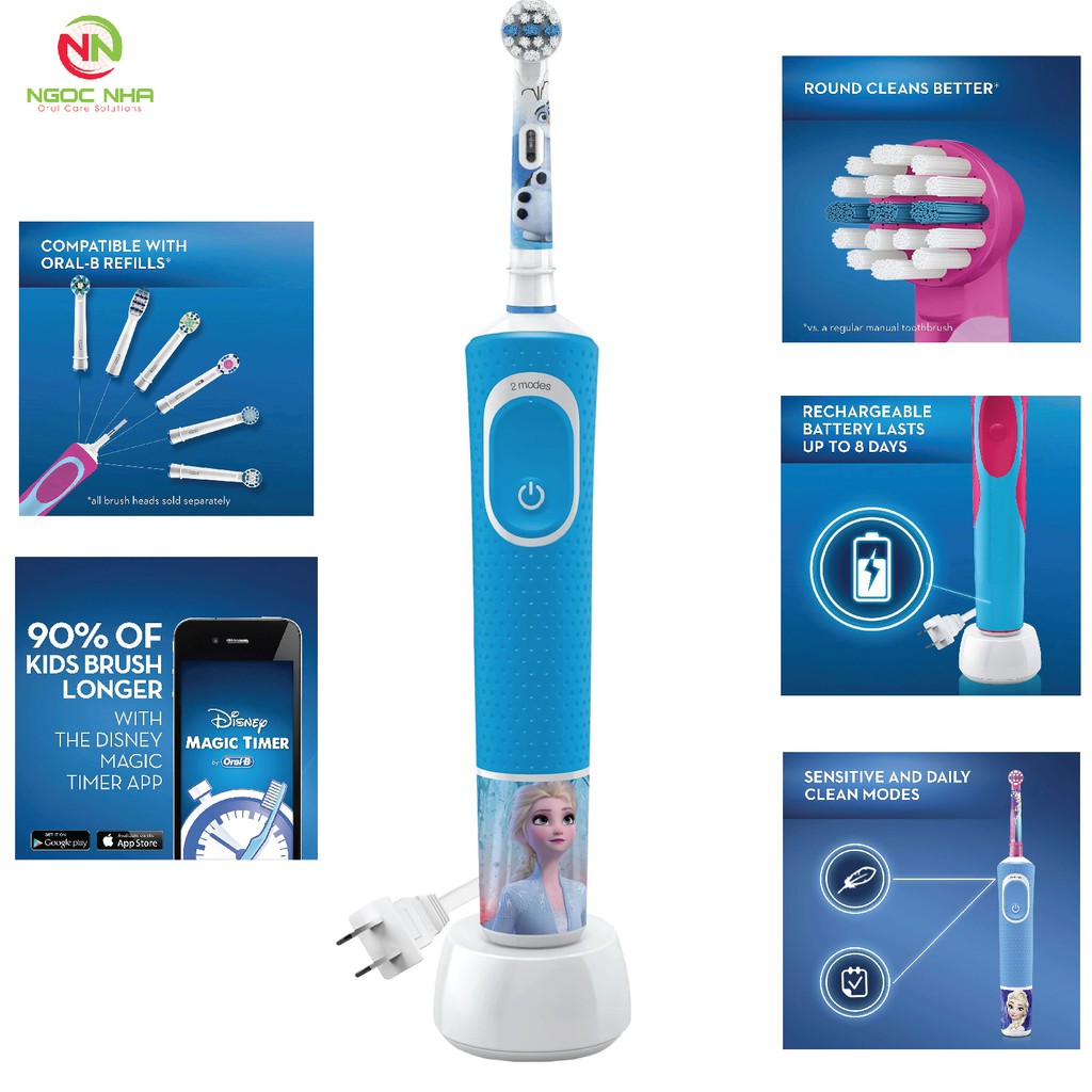 Bàn chải điện trẻ em Oral-B Frozen II Rechargeable Toothbrush cho bé từ 3 tuổi