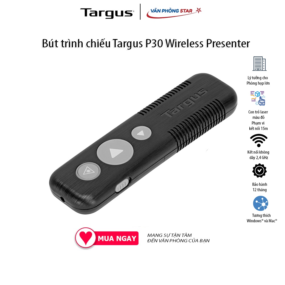 Bút trình chiếu Targus P30 Wireless Presenter tương thích với Windows &amp; MacOS &quot;&quot;•Compatible with Windows &amp; MacOS