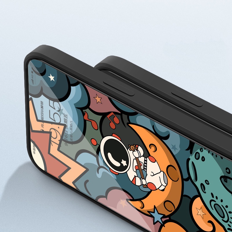 Ốp Điện Thoại Silicon Mềm Hình Phi Hành Gia Graffiti Gắn Dây Đeo Cho iPhone 14 13 12 11 Pro Max XS Max XR X 8 7 Plus