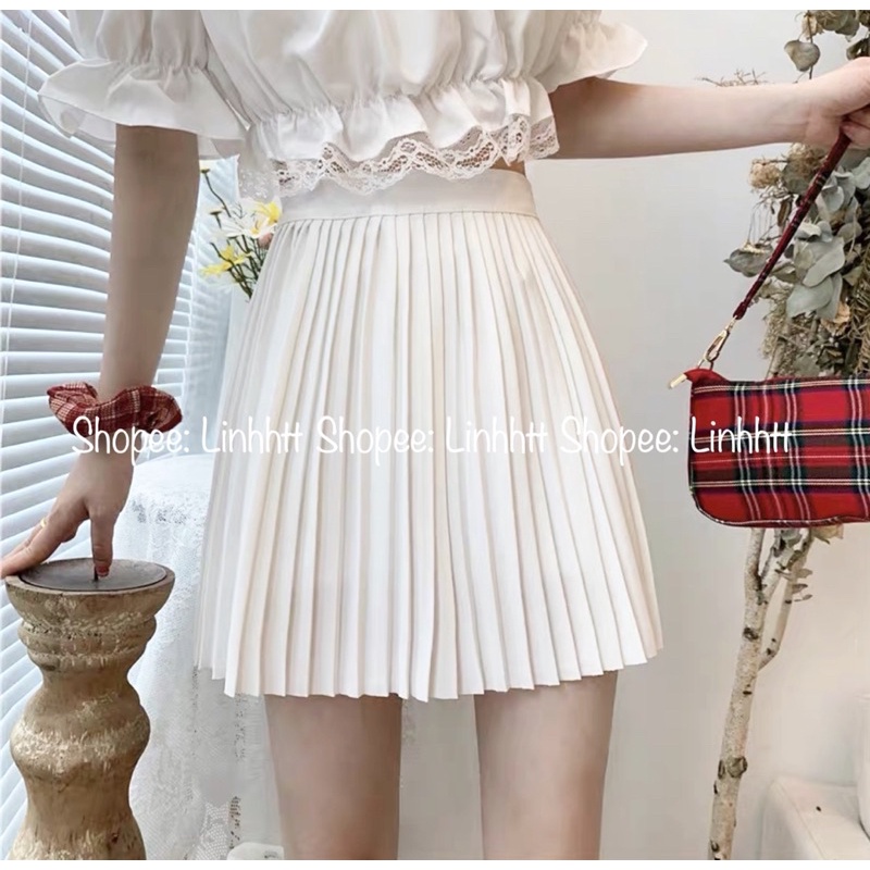 Chân váy ngắn xếp ly nhỏ BASIC Ulzzang đủ size Chân váy dập ly ngắn có quần trong chân váy ulzzang linhhtt Linh htt