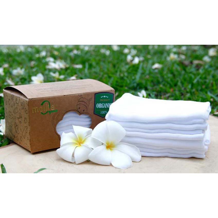 Bộ 10 Khăn Tay Sữa Mollis Cotton Organic P777 30x30cm Sợi Hữu Cơ An Toàn