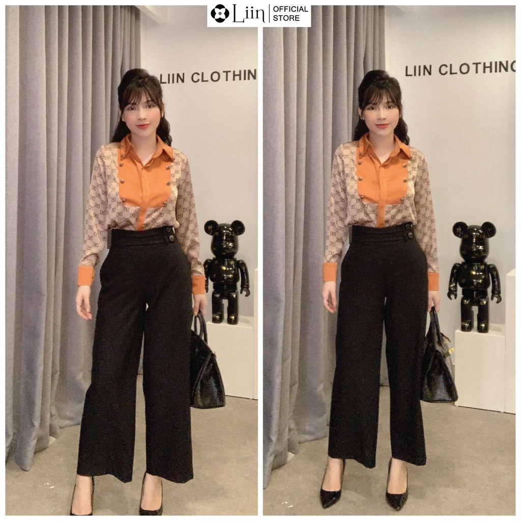 Quần suông nữ mango màu đen thiết kế cạp cao, khóa sau mặc tôn dáng dễ mix đồ Liin Clothing QD3723