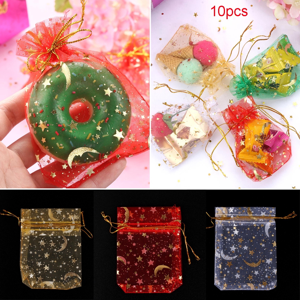 Bộ 10 túi đựng kẹo bằng vải organza có dây rút trang trí cho tiệc tùng/đám cưới