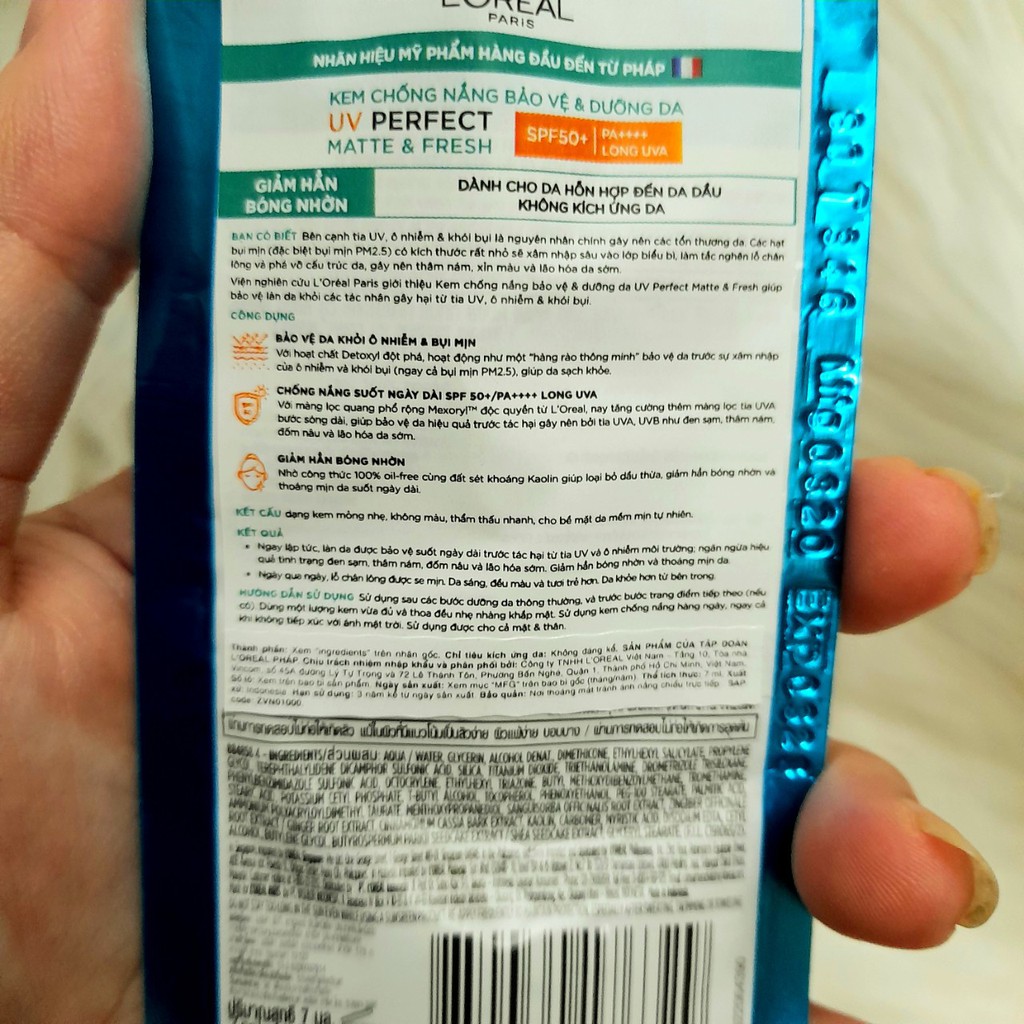 (mẫu thử 7ml/ 15ml) Kem Chống Nắng Kiềm Dầu Se Mịn Lỗ Chân Lông LOREAL UV PERFECT MATTE & FRESH SPF50/PA++++ | BigBuy360 - bigbuy360.vn