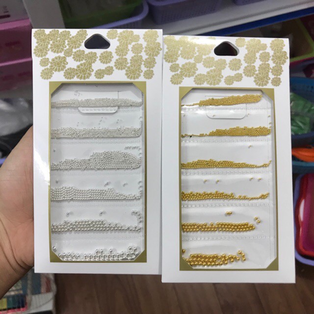Gói bi trang trí móng mix size vàng bạc
