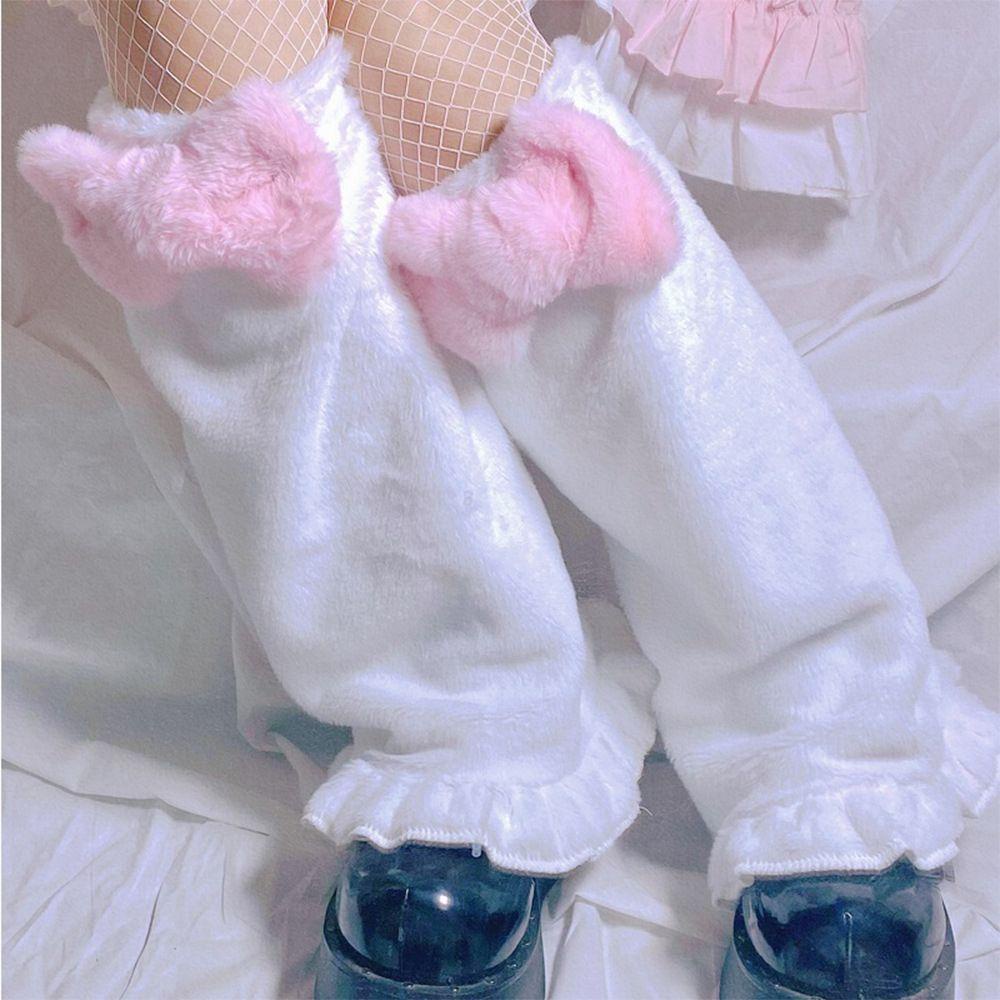 Vớ Ống Chân Giữ Ấm Mùa Đông Phối Bèo Nhún Phong Cách Lolita Nhật Bản Dễ Thương Cho Nữ