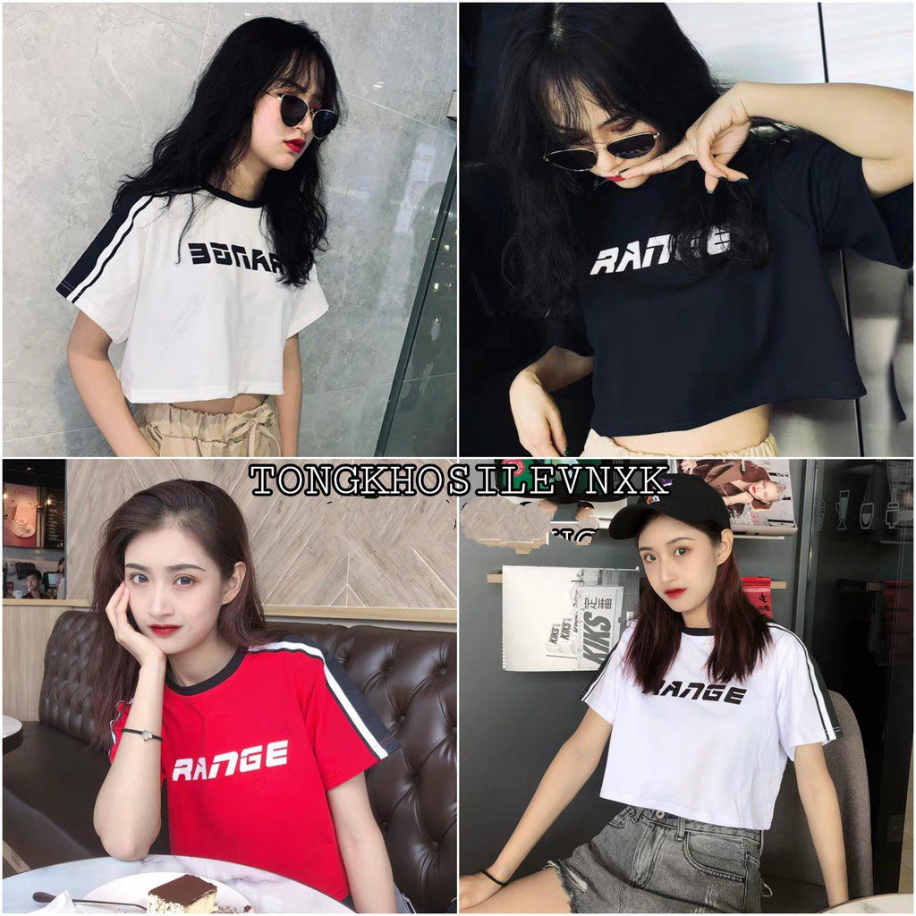 ÁO CROPTOP RANGE KẺ SỌC TRẮNG TAY LỠ 3 MÀU ĐEN ĐỎ TRẮNG -(Sẵn)