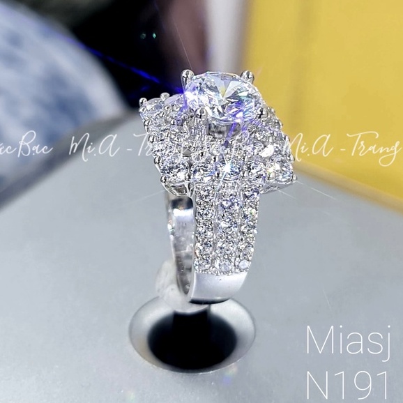 Nhẫn nữ bạc Ý S925 MiASJ mặt vuông đính đá pha lê cao cấp N191