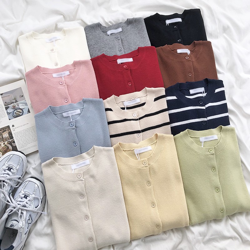 Áo Khoác Len Dệt Kim Màu Trơn 38757 Thời Trang Cho Nữ