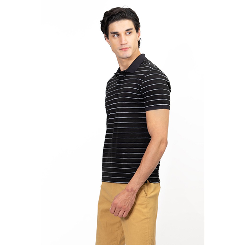 Áo polo nam Novelty màu đen sọc trắng 191238N
