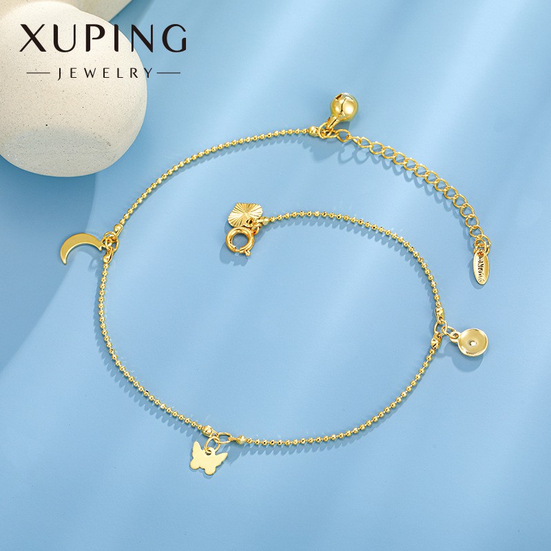 Lắc Chân Nữ Mạ Vàng 24K, Thiết Kế Họa Tiết Hình Trăng Trái Tim Trang Nhã - XPLC07