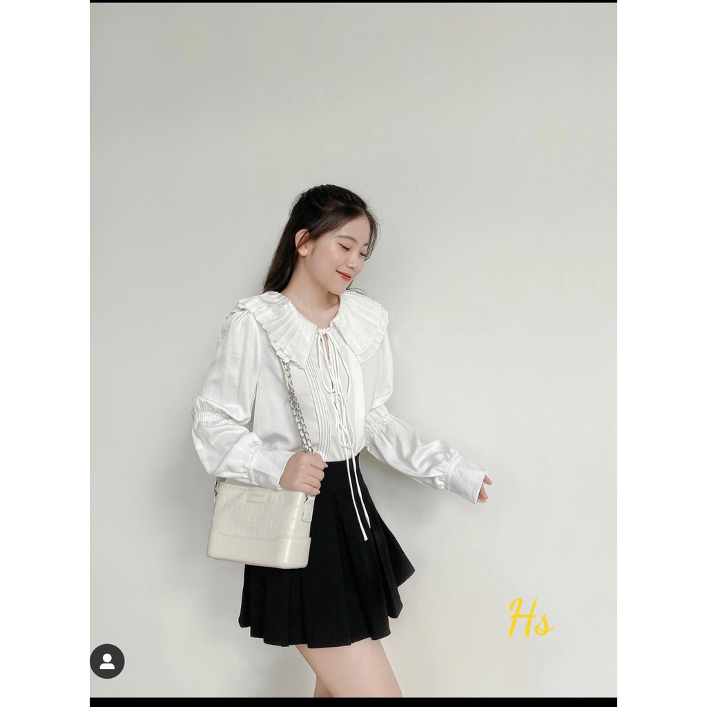 Áo Sơ Mi Nữ Cổ Xếp Ly Dây Buộc 🦋 Áo Somi Lụa Trắng Nữ Cổ Bèo Dài Tay 🦋