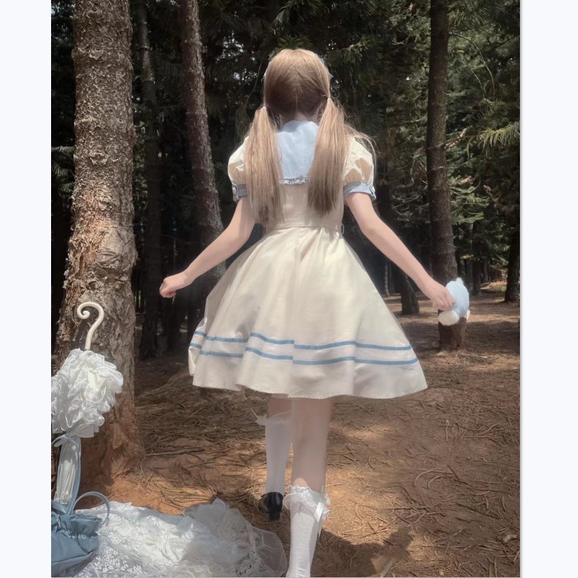 Váy Lolita Apricot Thiết kế chắp vá Nơ Phong cách Nhật Bản Mùa hè mới