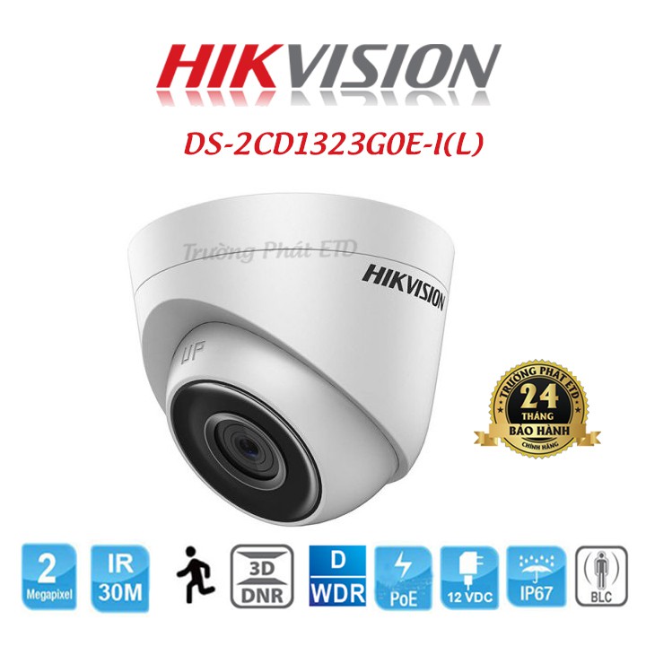 Camera IP Dome Hồng Ngoại 2.0 Megapixel HIKVISION DS-2CD1323G0E-I(L) - Hàng Chính Hãng