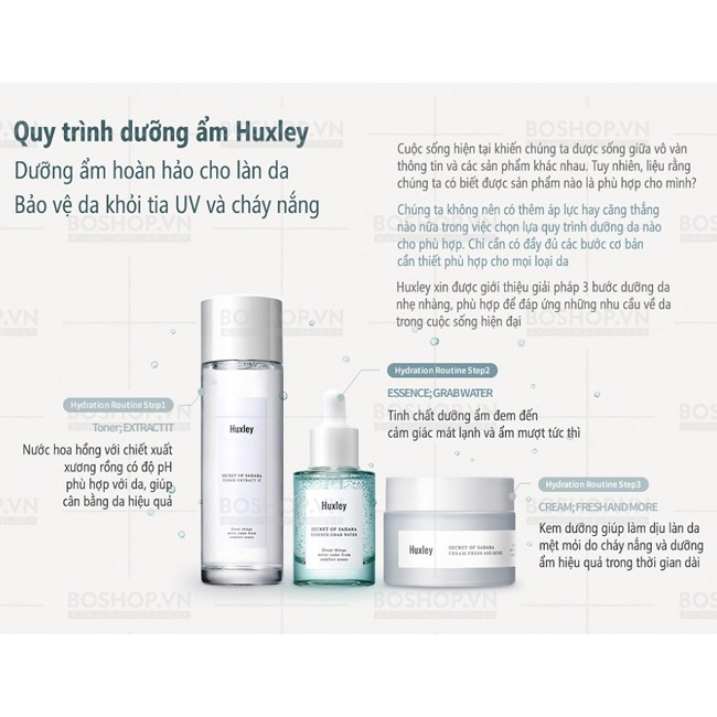 Bộ dưỡng cho da dầu mụn Huxley Set Hydration Trio Hàn Quốc (3 món)