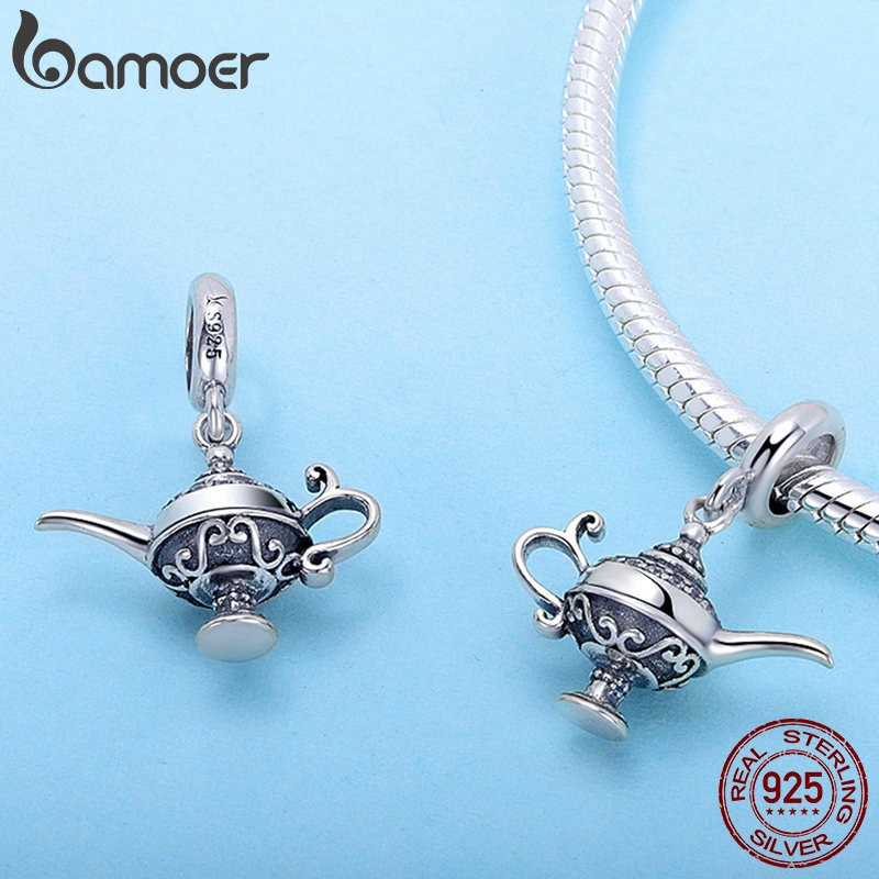 Mặt dây chuyền BAMOER Sc703 bằng bạc sterling 100% DIY hình đèn thần Aladdin độc đáo cho nữ