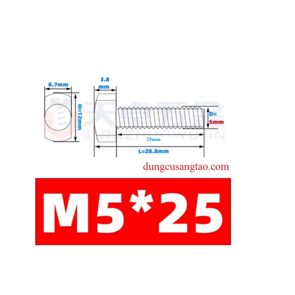 Bu lông T screw inox 304 tán siêu lớn