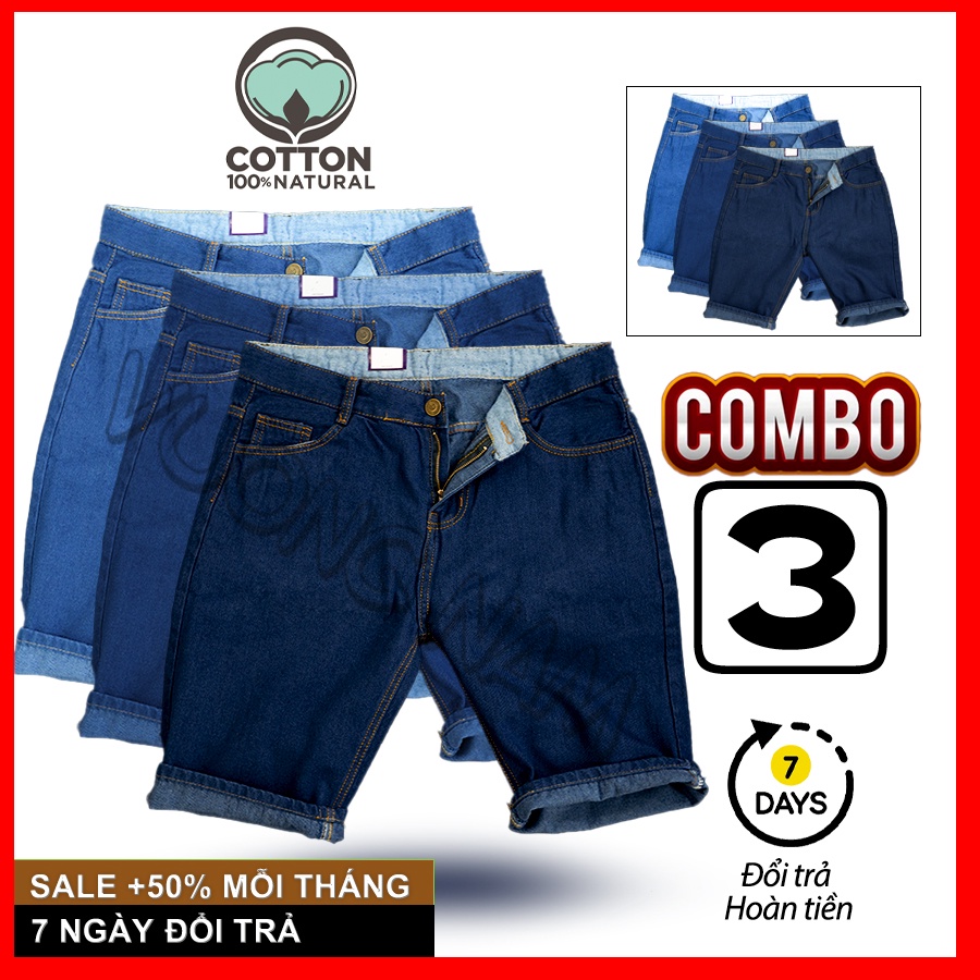 Quần short jean nam 3 cái ngắn big size chất bò cao cấp kiểu trơn đơn giản VN56E