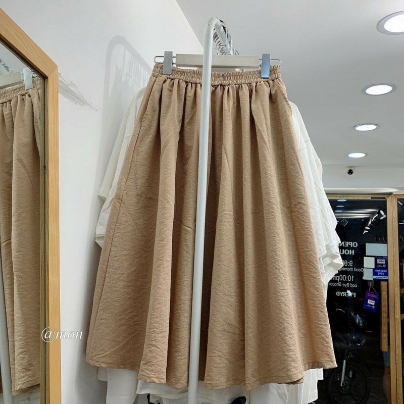 (ẢNH THẬT/SẴN) Chân váy chữ A Hàn Quốc đũi dáng dài siêu xinh.