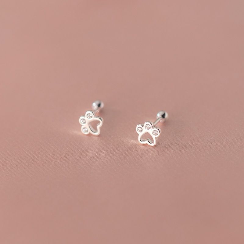 Bông Tai Bạc Hình Chân Mèo Đính Đá Chuôi Bi Tròn 100% Bạc Ý 925 - Blackmeo Silver