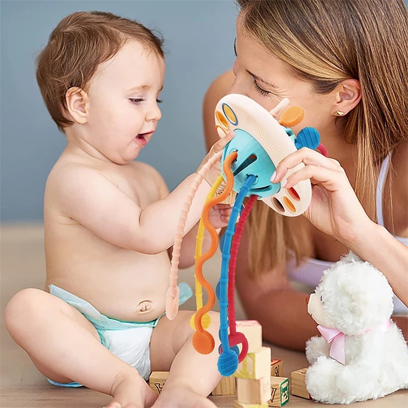Đồ Chơi Dây Kéo Bằng Silicone 3 Trong 1 Phát Triển Trí Tuệ Cho Bé 1-3 Tuổi