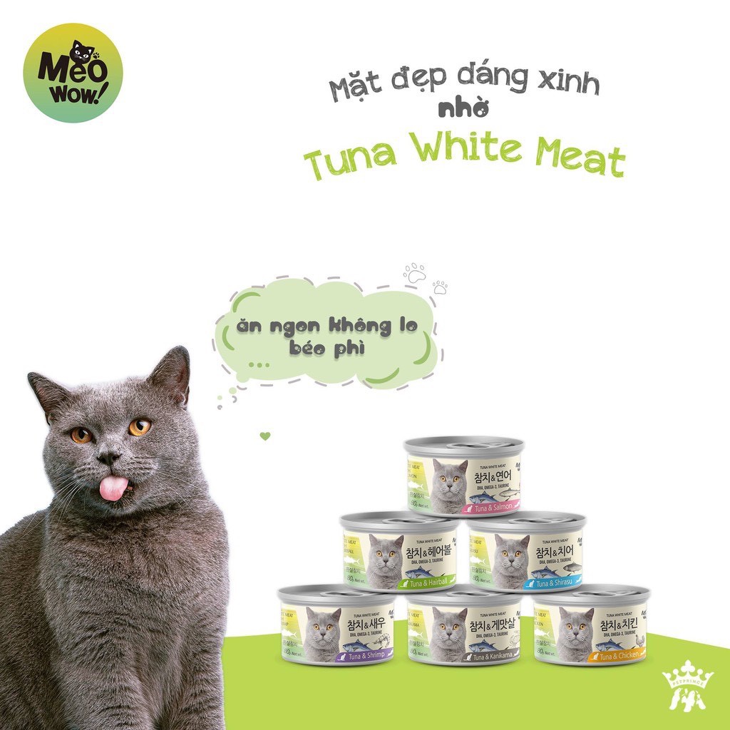 Pate (xốt) cho mèo MEOWOW TUNA WHITE- súp cá ngừ thịt trắng nguyên miếng đóng hộp