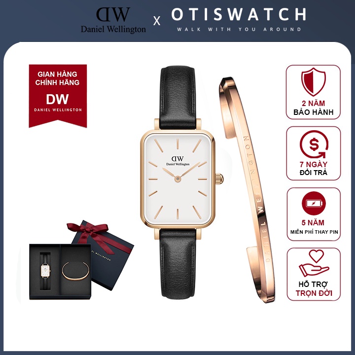 Combo Đồng Hồ Nữ Daniel Wellington Quadro Pressed Sheffield White & Vòng Tay DW Cuff V1 Chính Hãng - OtisWatch