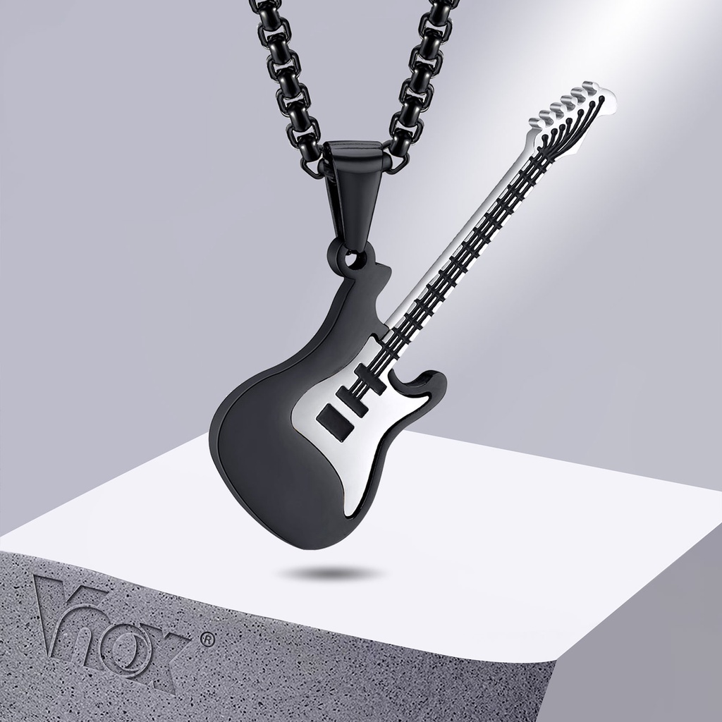 Vnox Dây Chuyền Mặt Nhạc Cụ Guitar Bằng Thép Không Gỉ Phong Cách Punk Rock Club