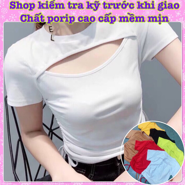 -HÀNG NHẬP KHẨU  Áo Kiểu Croptop Nữ Xẻ Ngực Sexy Rút Eo Vải Porip Mềm Mịn Cực Đẹp - Ảnh Thật Kèm Video Liên hệ mua hàng 