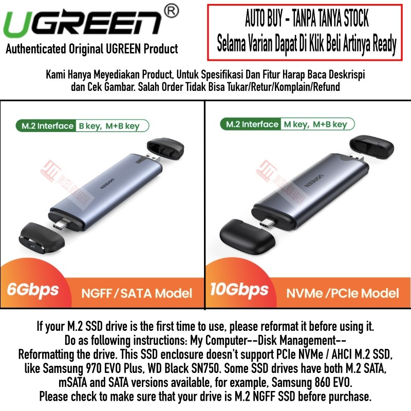 Bộ chuyển đổi Ugreen 70532 70533 SSD M.2 NGFF SATA / NVMe PCIe 2 trong 1 | BigBuy360 - bigbuy360.vn