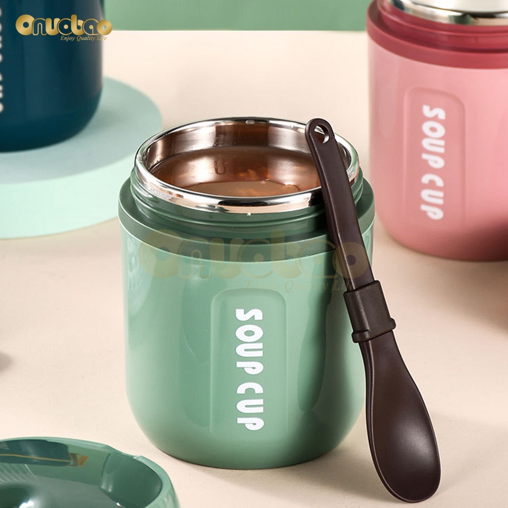 Set cốc canh và muỗng ONUOBAO thép không gỉ 304 cách nhiệt 480ml tiện lợi