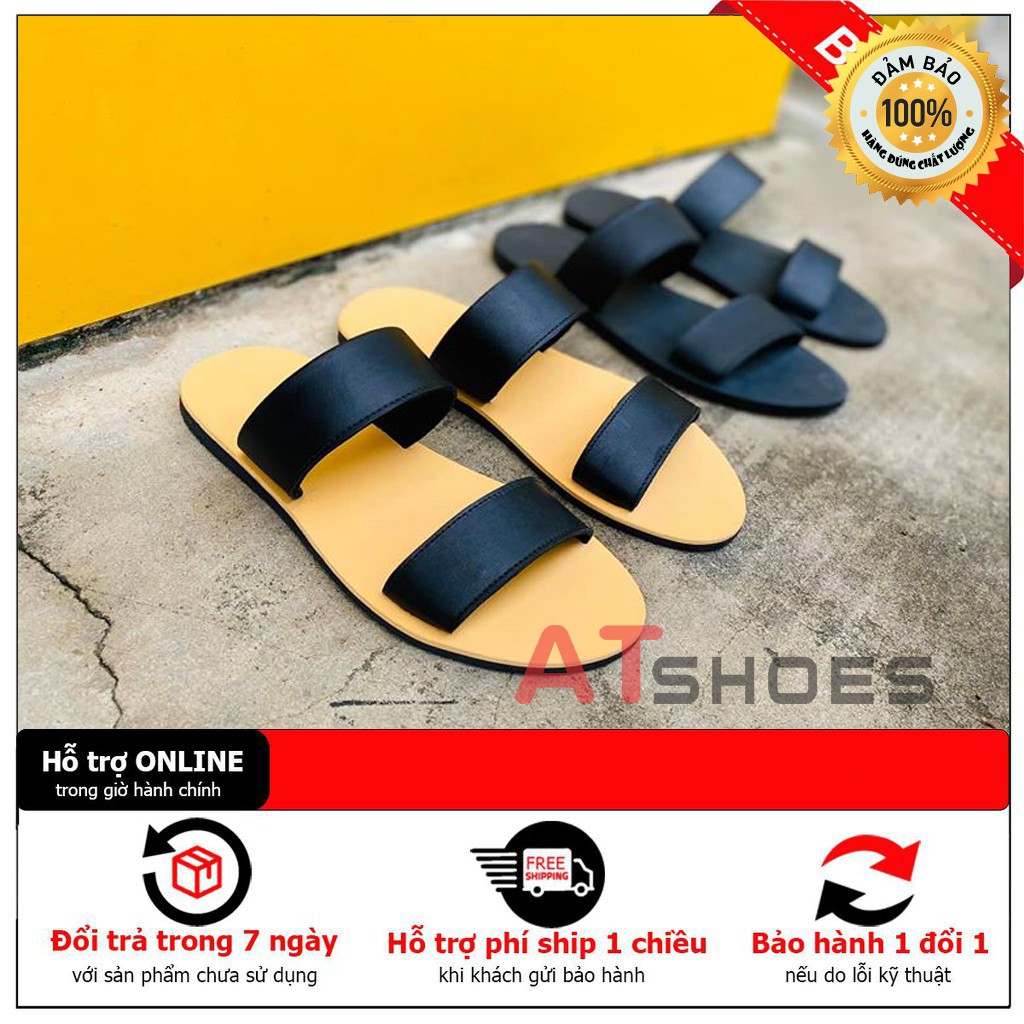 Dép Sandal Nam Atshoes Dép Da Bò Thật Đế Cao Su Chống Trơn Trượt XD2DSG01 (Đen - Nâu)